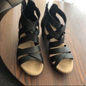 Clarks Black Wedge Sandals